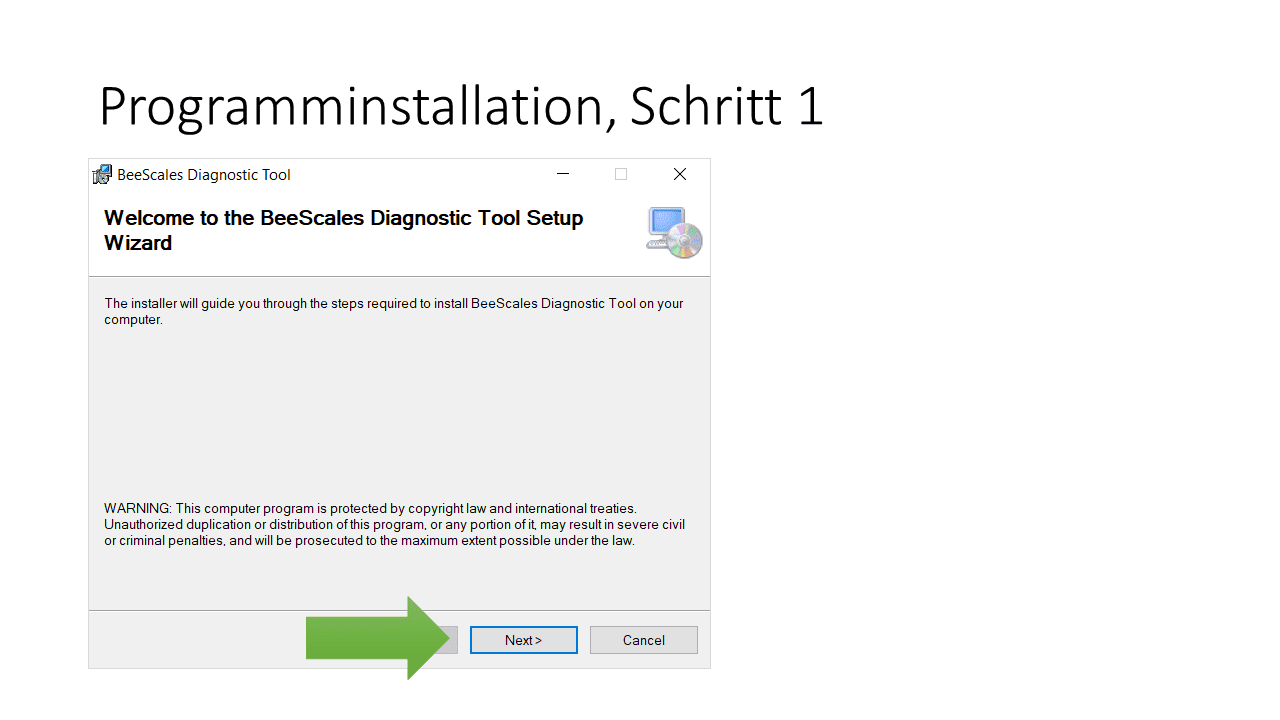 Programminstallation, Schritt 1