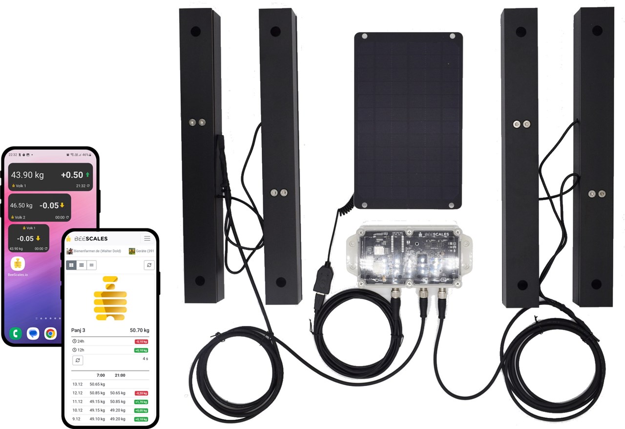 Bienenstockwaage zum Monitoring von zwei Bienenstöcken + GPS und Diebstahlalarm, 4G NB-IoT 